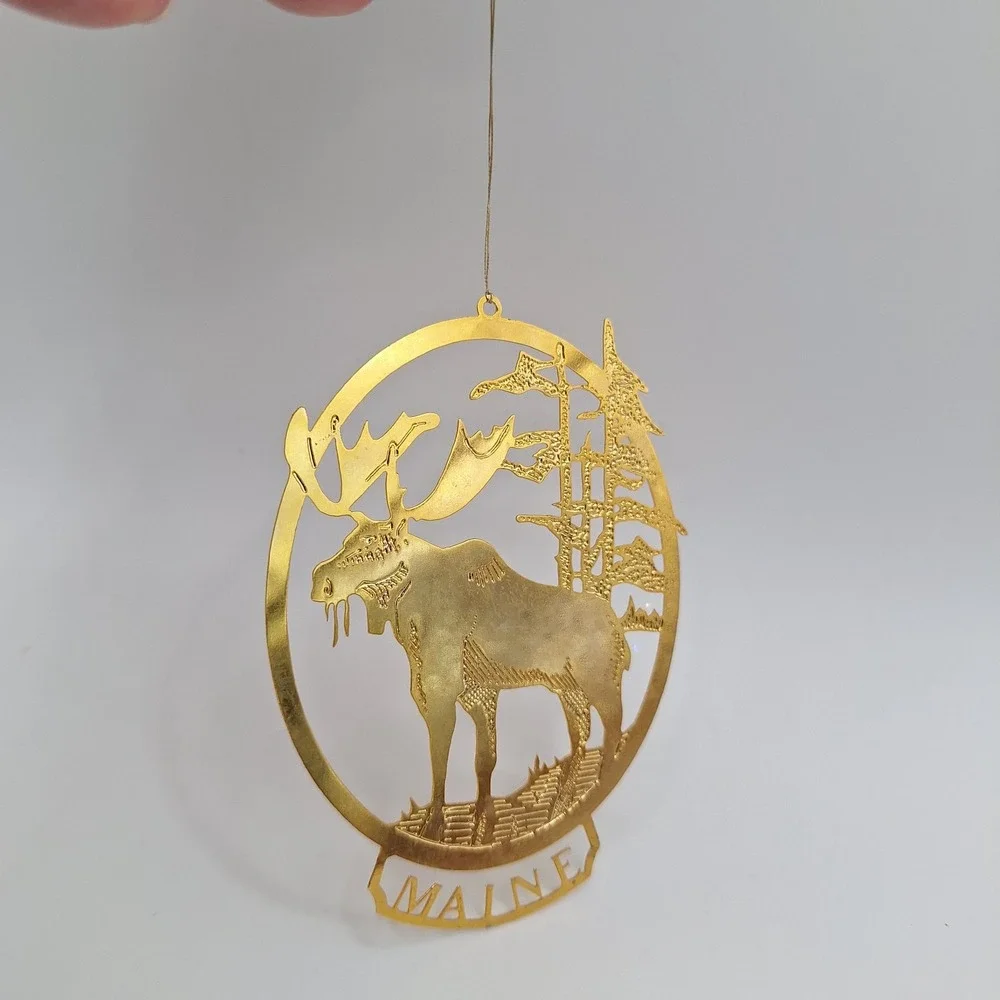 Vintage Cut-Away Christmas Ornament MAINE‎ MOOSE Gold Plated